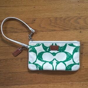 Coach Green and White Wristlet